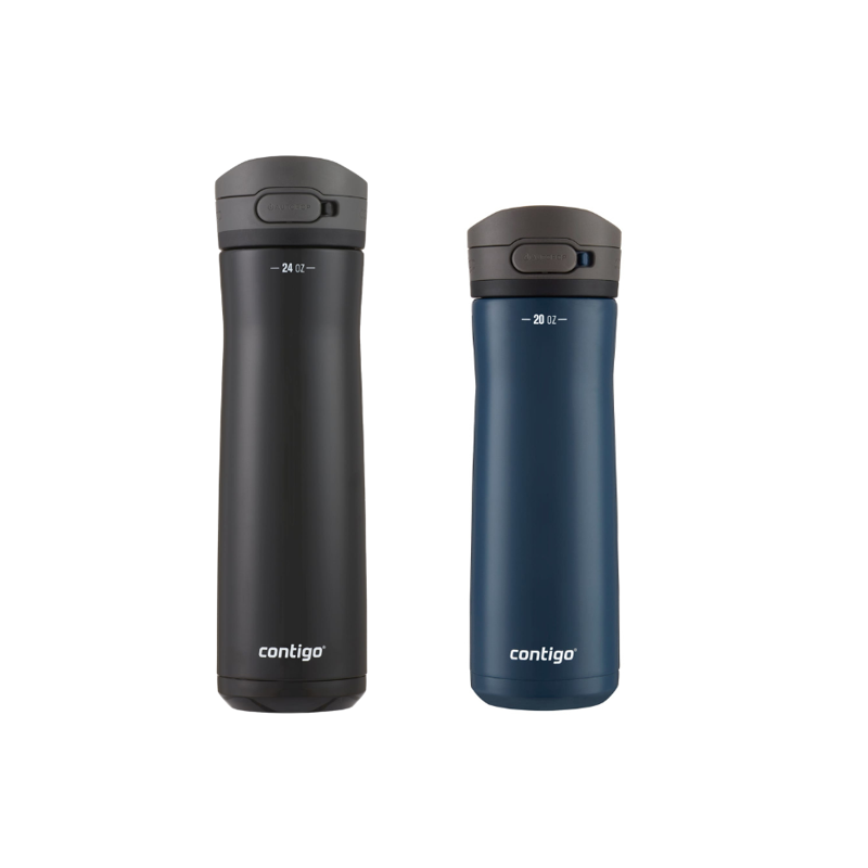 Contigo Jackson Chill Bundle 2 Water Bottles Black 24oz and Blueberry 20oz with Autopop Lid