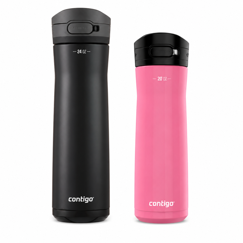 Contigo Jackson Chill  Bundle 2 Water Bottles Black 24oz and Pink  20oz with Autopop Lid