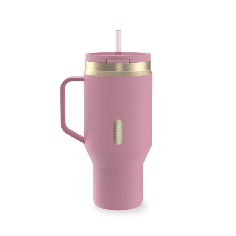 Contigo SnapSeal Leakproof Stainless Steel Reusable Water Bottle Tumbler with Side Handle, Pink/Champagne, 30 oz