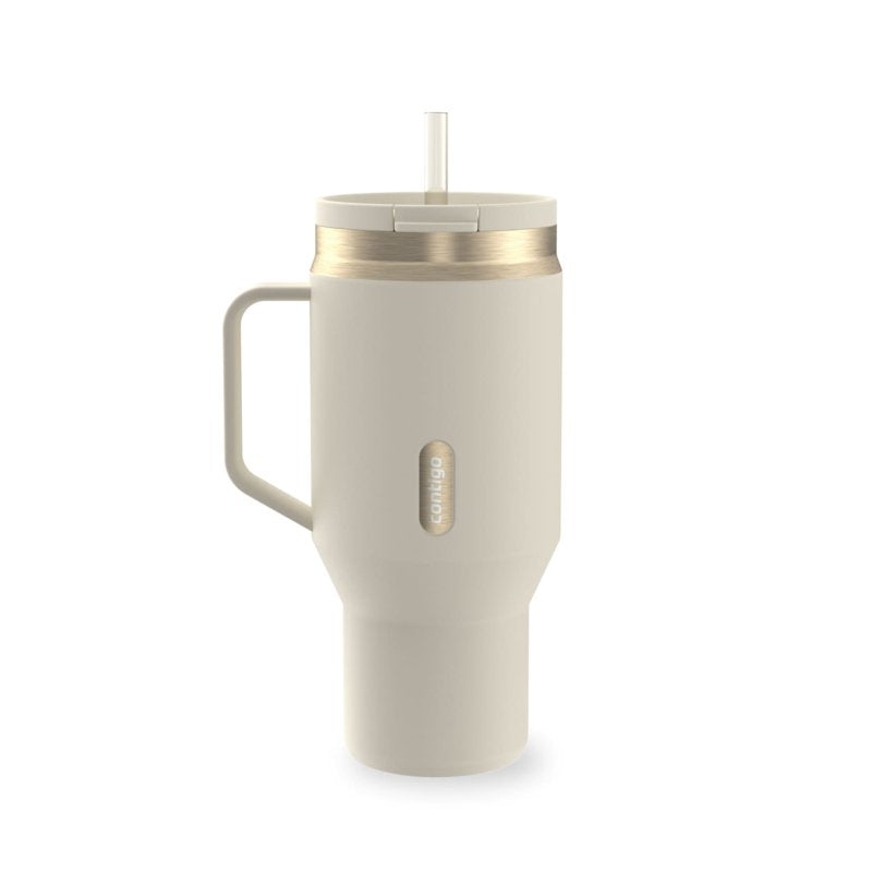 Contigo 30 oz Stainless Steel Water Bottle Tumbler with Straw – Leak-Proof Insulated Travel Mug, Reusable Water Bottle, Side Handle, Cream/Champagne