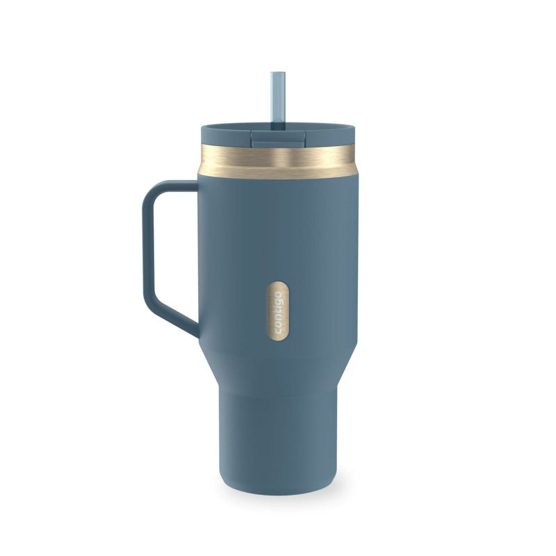 Contigo SnapSeal Leakproof Stainless Steel Reusable Water Bottle Tumbler with Side Handle, Teal/Champagne, 30 oz