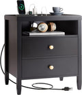 Modern bedside table with black metal finish - 2-piece set