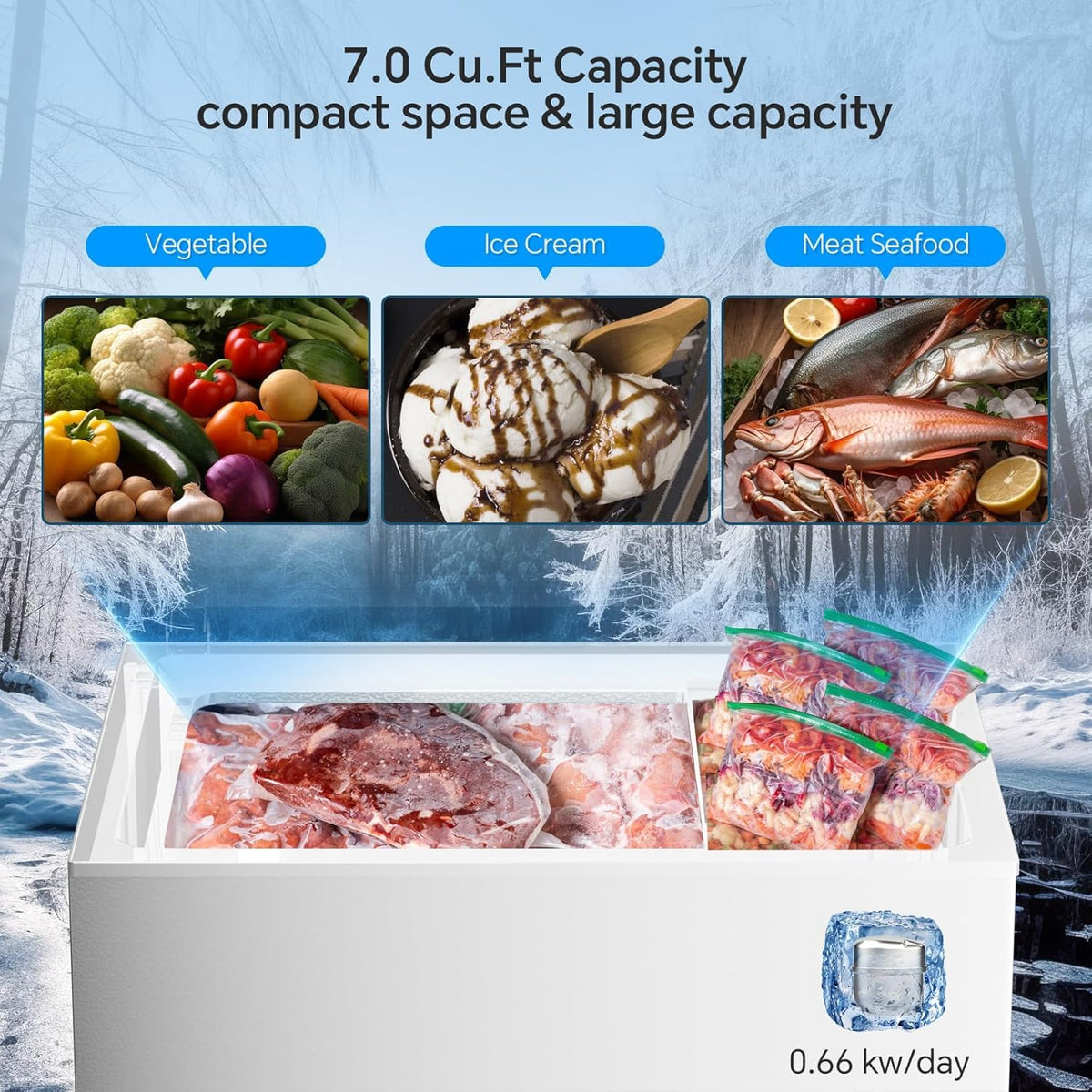 3.5 Cubic Feet Chest Freezer with 2 Removable Baskets Free Standing Top Open Door Compact Freezer with Adjustable Temperature for Home/Kitchen/Office/Bar (3.5 Cubic Feet, White)