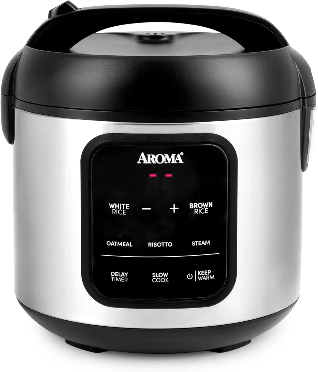 Digital rice cooker, 4 cup capacity (uncooked state) / 8 cup capacity (cooked state), steamer, multi-functional cooking pot, slow cooker, oatmeal pot, automatic insulation function, 2 gallons, stainless steel shell