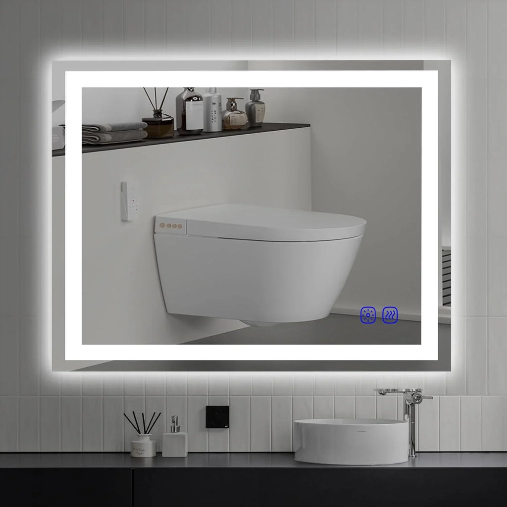 LED wall-mounted makeup mirror with lights - suitable for wall-mounted large makeup tables. Features intelligent touch buttons, anti-fog, water resistance, adjustable dimming, color adjustment, and magnifying glass function.