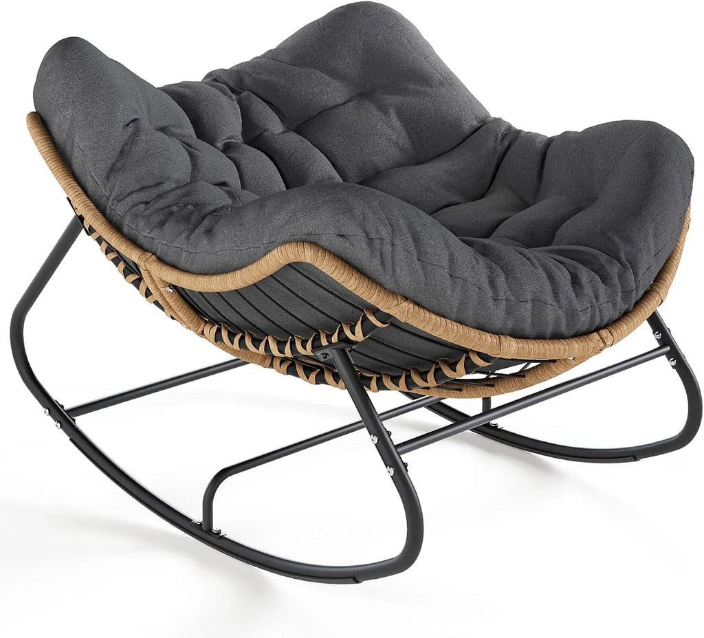 Outdoor swaying egg chair, indoor Papasan chair, rattan rocking chair, modern royal-style bedroom, living room, porch, garden, lawn chair - blue version