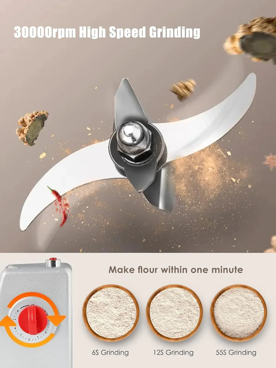 Electric Grain Grinder - Safety Enhanced Version 3600 watts - High-speed Spice and Herbal Grinder - Commercial-grade Ultra-fine Machine - Dry Grain Crusher - CE 110V (2500 grams swing type)