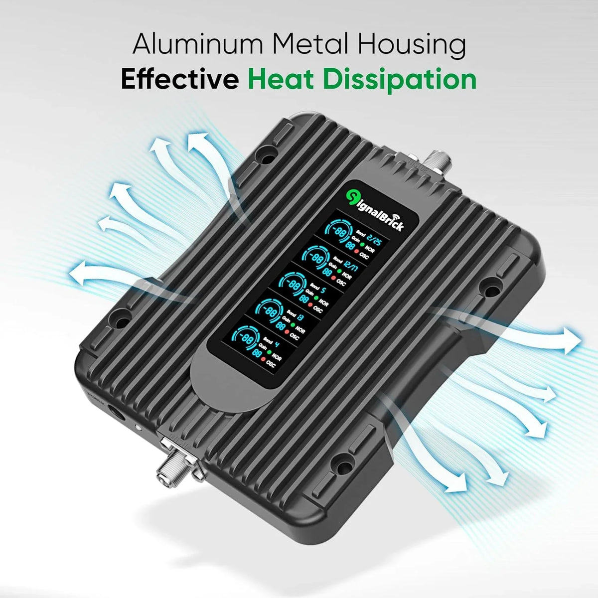 A home-use mobile phone signal booster with a liquid crystal display, a five-band mobile phone signal booster, with a coverage area of up to 5000 square feet.