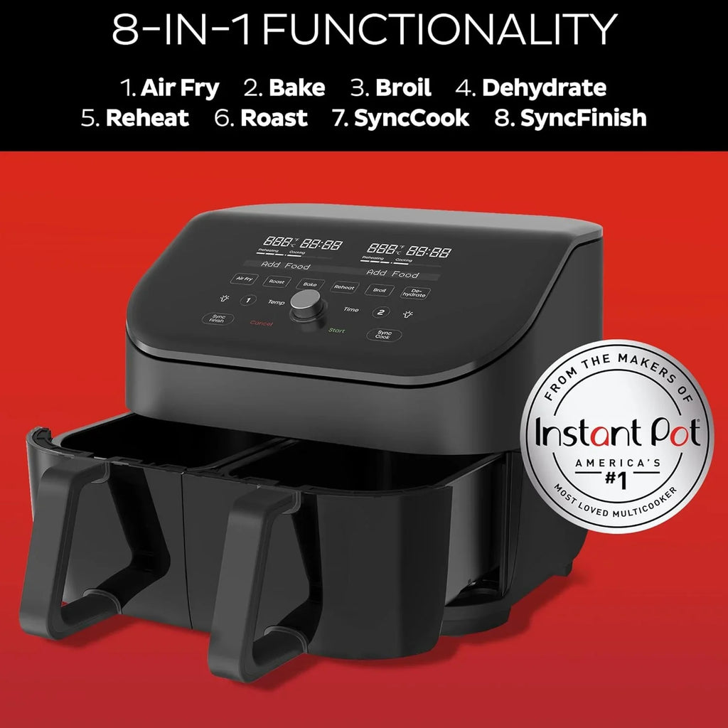Air fryer, with a transparent casing, personalized programming, integrating 8 functions, capable of achieving various cooking methods such as frying, baking, drying, baking, heating and reheating.
