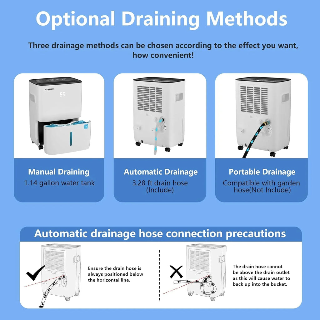 80-gallon Energy Star dehumidifier for basement, family bedrooms, large rooms (with a maximum area of up to 5200 square feet), equipped with drainage pipes and water tank