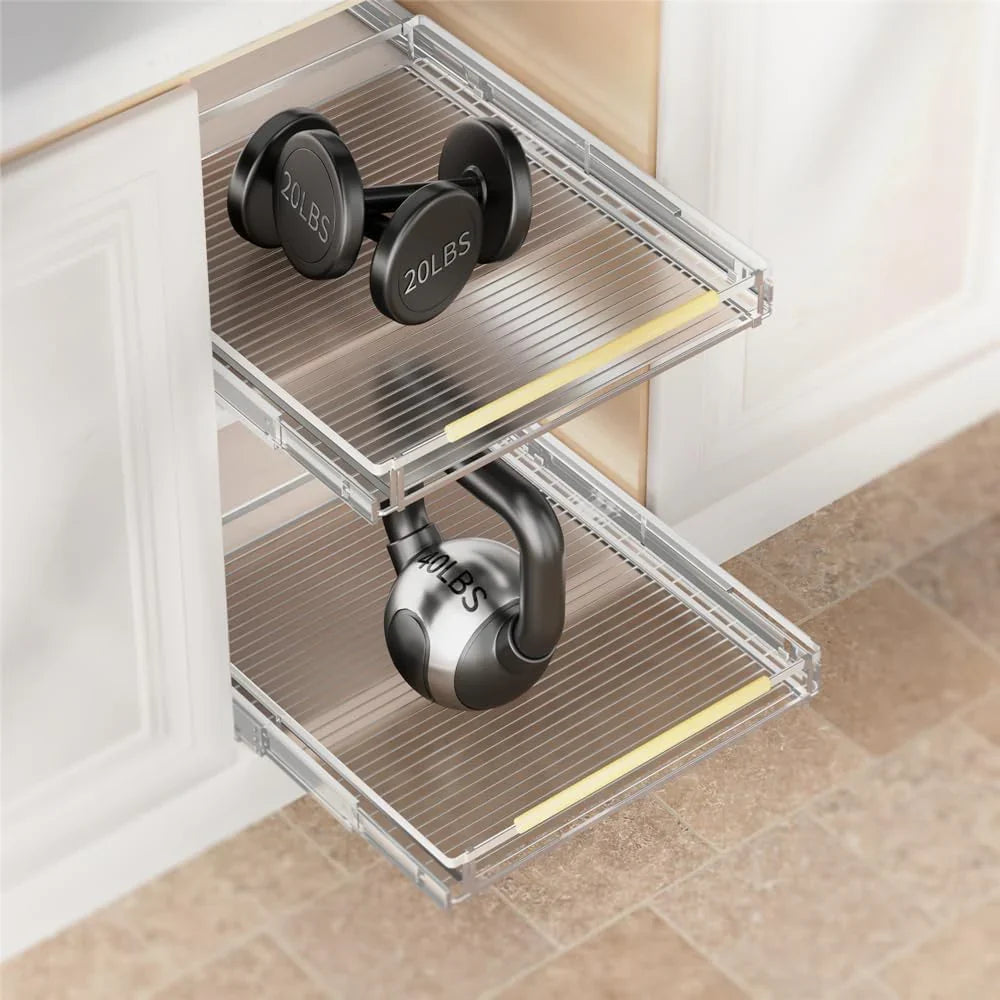 Adjustable sliding cabinet shelves, 3 pieces. Large drawer-style cabinet storage box, storage organizer under the kitchen sink. Bottom-mounted baskets, suitable for kitchens and bathrooms.