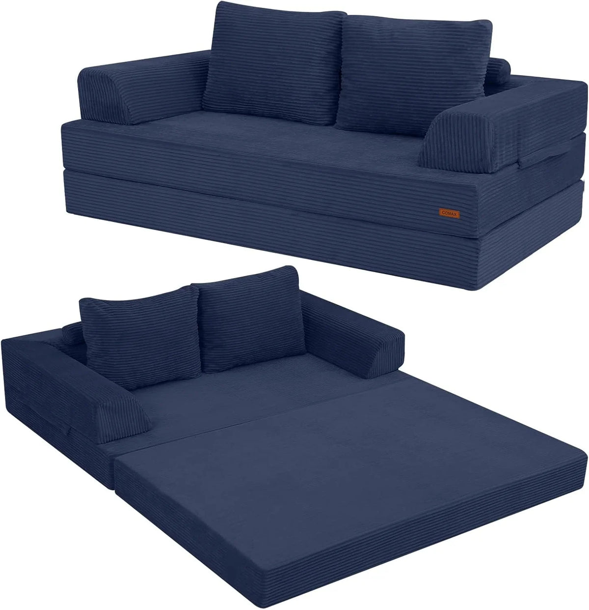 Foldable sofa bed (large size), foldable floor sofa, denim foldable sofa bed as a sleeping mattress, with pillows, boneless sofa, comfortable and relaxing double seat, suitable for living room and bedroom, navy blue color