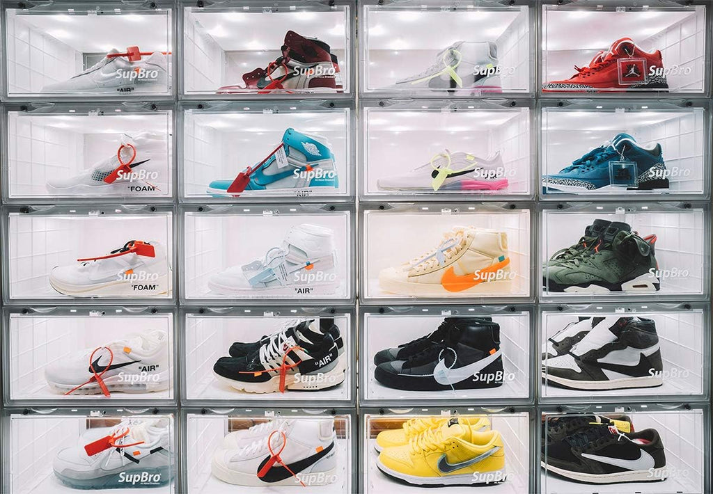 Lightning Collection Storage Box - Voice Control - Easy Access Storage Shoe Box, Stackable Shoe Storage Box, Equipped with Transparent Plastic Door, Suitable for Sports Shoes (11.2 x 14.9 x 8.8 inches (6 sets), White)