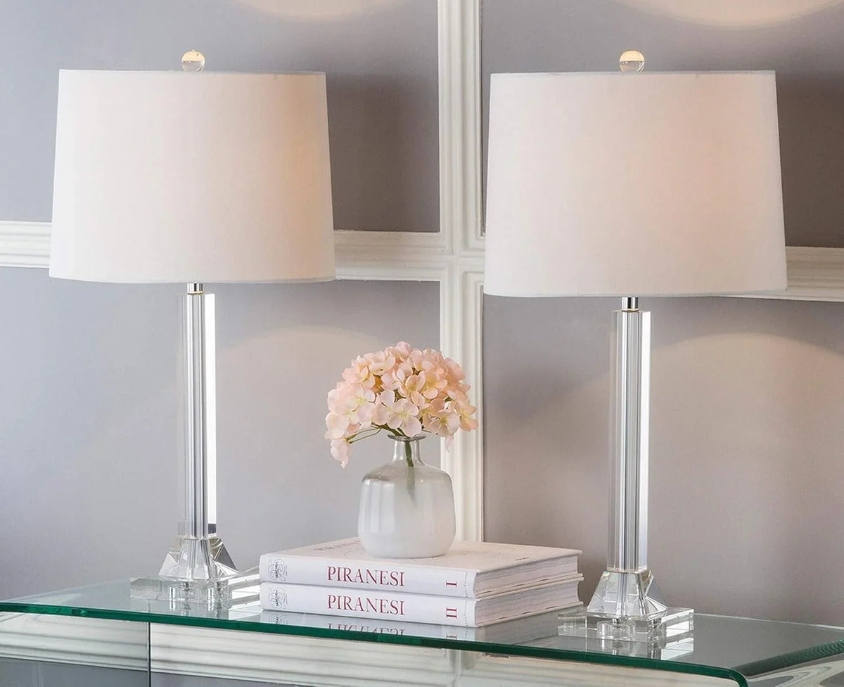 27" Modern Crystal Table Lamp 2-Pack with Linen Shade for Bedroom Living Room Home Office Desk Nightstand with LED Bulb Suitable for Living Room, Dormitory, Office,