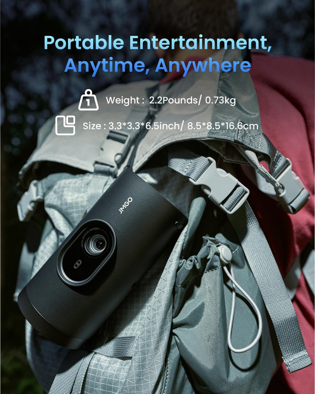 1080P intelligent portable projector, Google TV, 400 lumens, 8-watt Dolby Digital Sound, 3D activation function, HDR10 standard, mini projector with Wi-Fi and Bluetooth functions, suitable for home and outdoor use, equipped with optical filter.