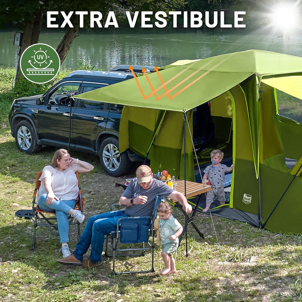 5-9 Person SUV Tent with Screen Porch and Awning for Family Camping, Weather Resistant and Portable Van or Car Tent, Includes Rainfly and Storage Bag, 13' W X 10' L X 7.1' H