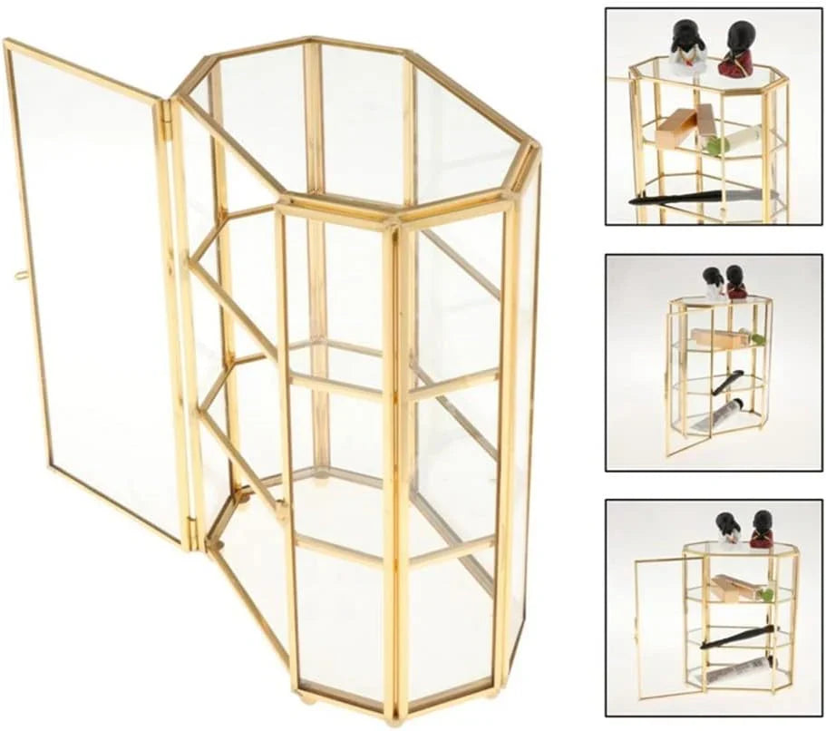 3-Tier Jewelry Box Glass Makeup Organizer Jewelry Box Multifunction Display Case for Dressing Table Decoration Storage