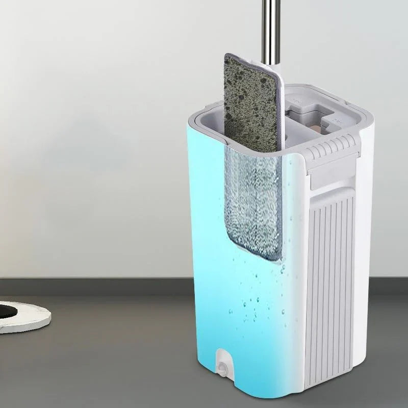 A handless flat mop set, suitable for household cleaning, with a mop bucket that can be used for both dry and wet cleaning.