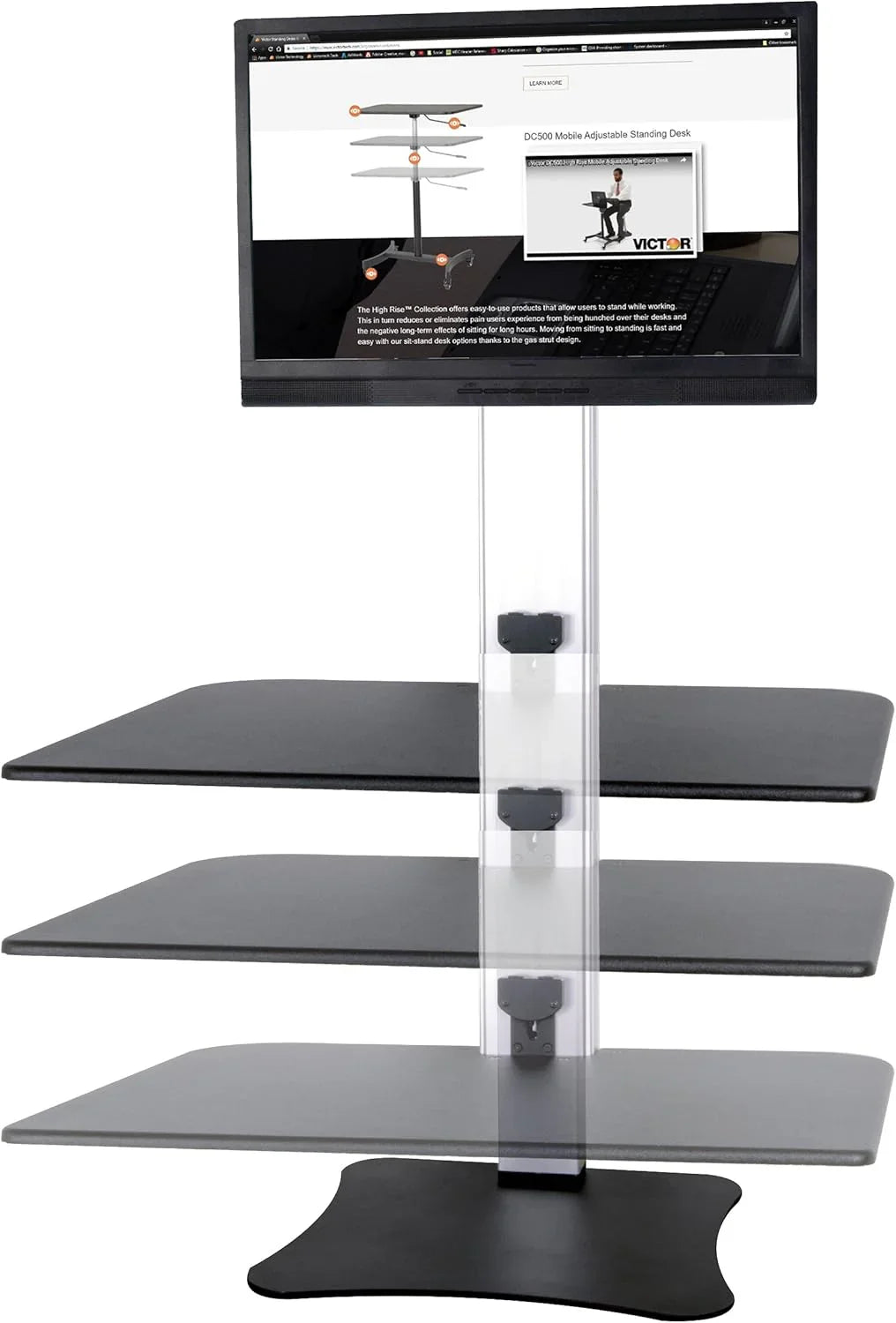 High-position electric triple monitor adjustable desk | Sit-stand dual-purpose work desk for three screens | 28-inch wide work surface | Compatible with any standard desktop | Adjustable monitor stand