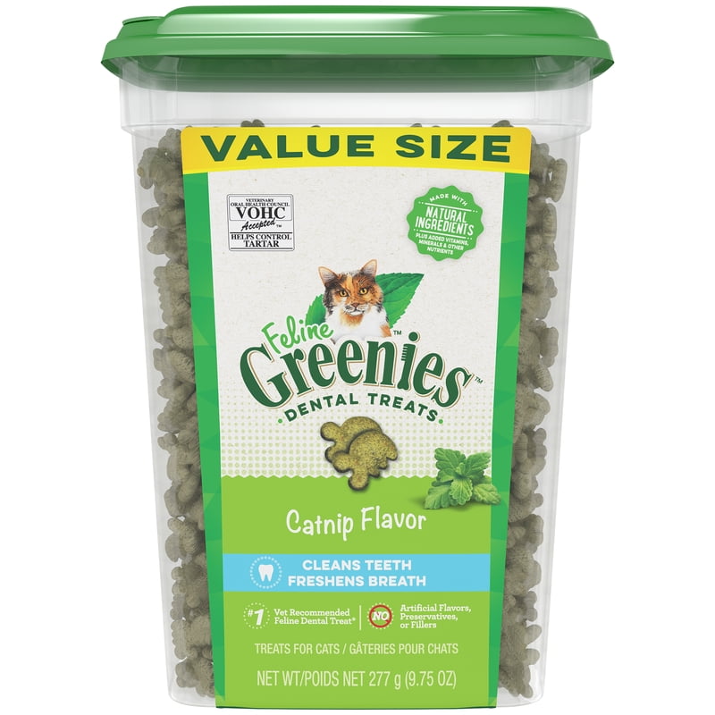 Greenies Feline Catnip Flavor Adult Natural Dental Cat Treats, 9.75 Oz Tub