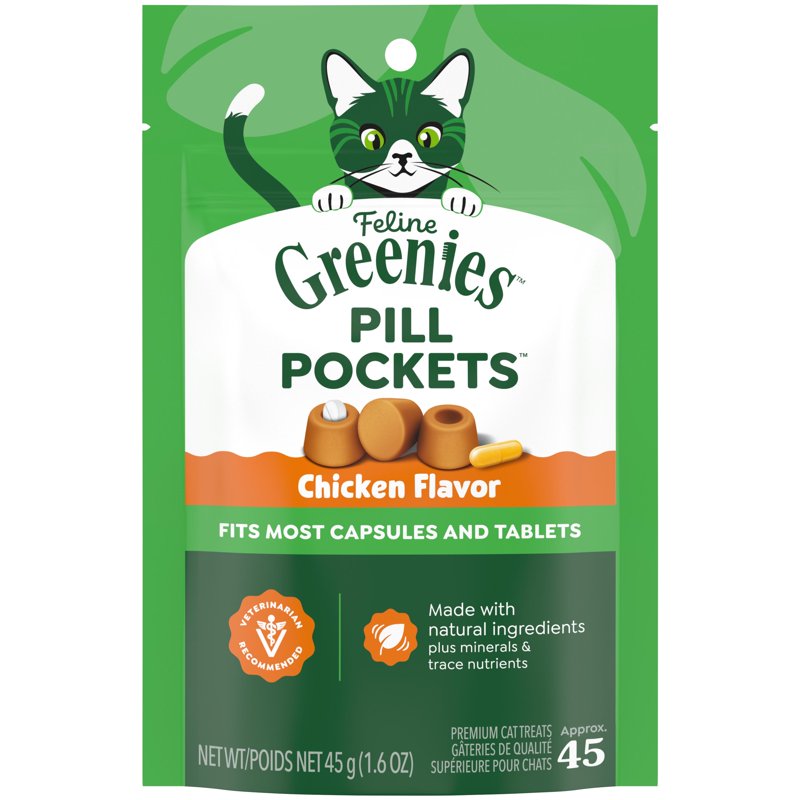 Feline Greenies Pill Pockets For Cats Natural Soft Cat Treats, Chicken Flavor, 1.6 Oz. Pack (45 Treats)