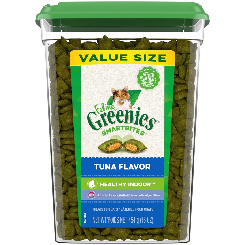 Feline Greenies Smartbites Healthy Indoor Natural Treats For Cats, Tuna Flavor, 16 Oz Tub