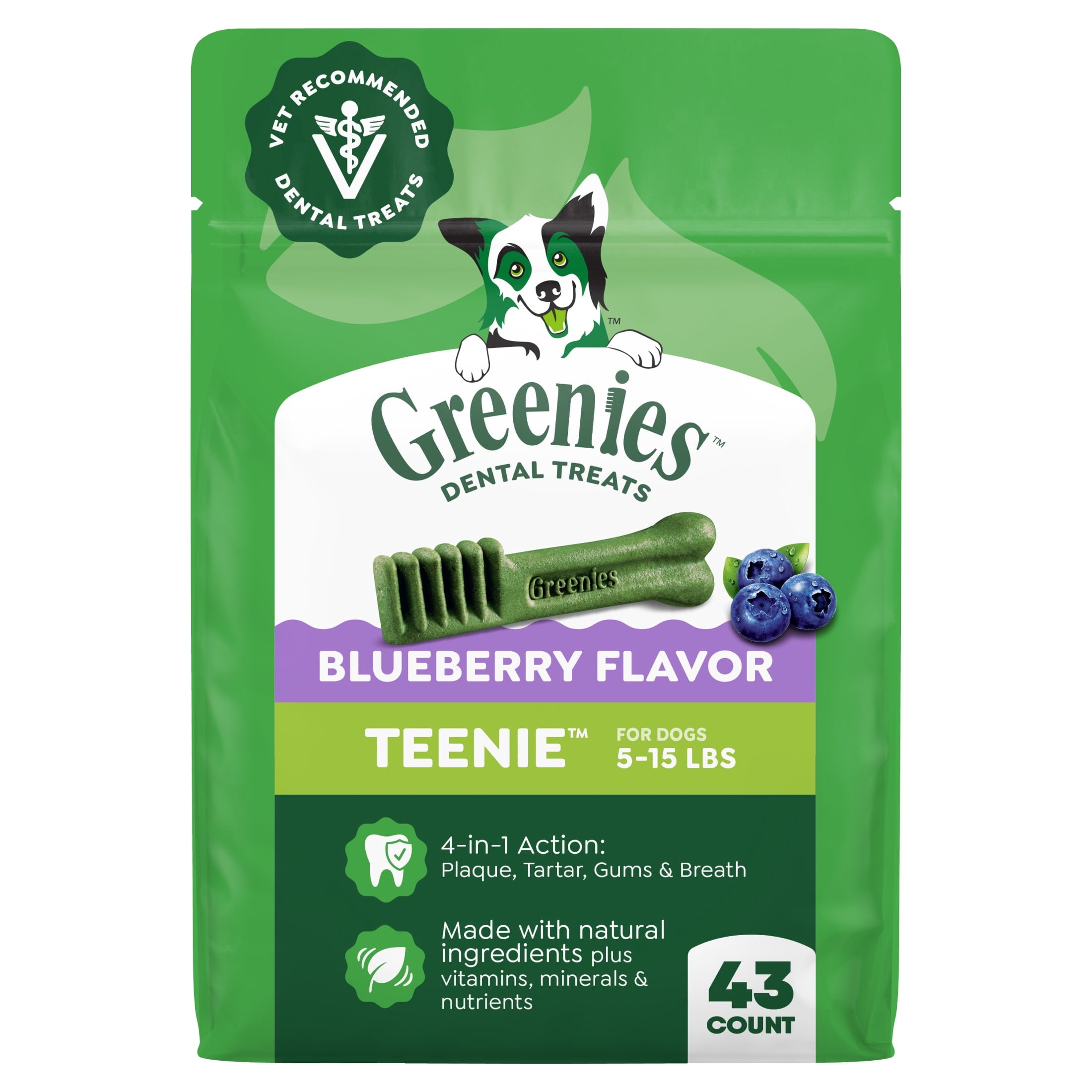 Greenies Veterinarian-Recommended Dental Treats for Dogs, Teenie Size, Blueberry, 12 oz. Pack