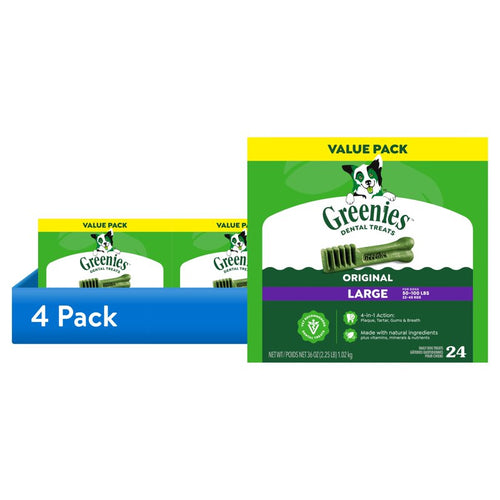 (4 pack) Greenies Original Large Natural Dog Dental Care Dog Treats, 36 Oz (24 Treats)