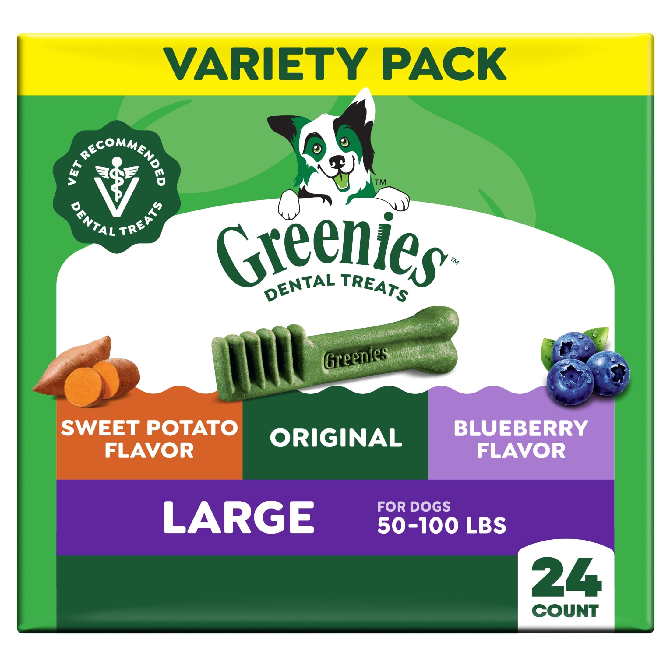 Greenies Adult Natural Dental Dog Treats 3 Flavors, Large Size, (3) 12 Oz Packs (24 Count)