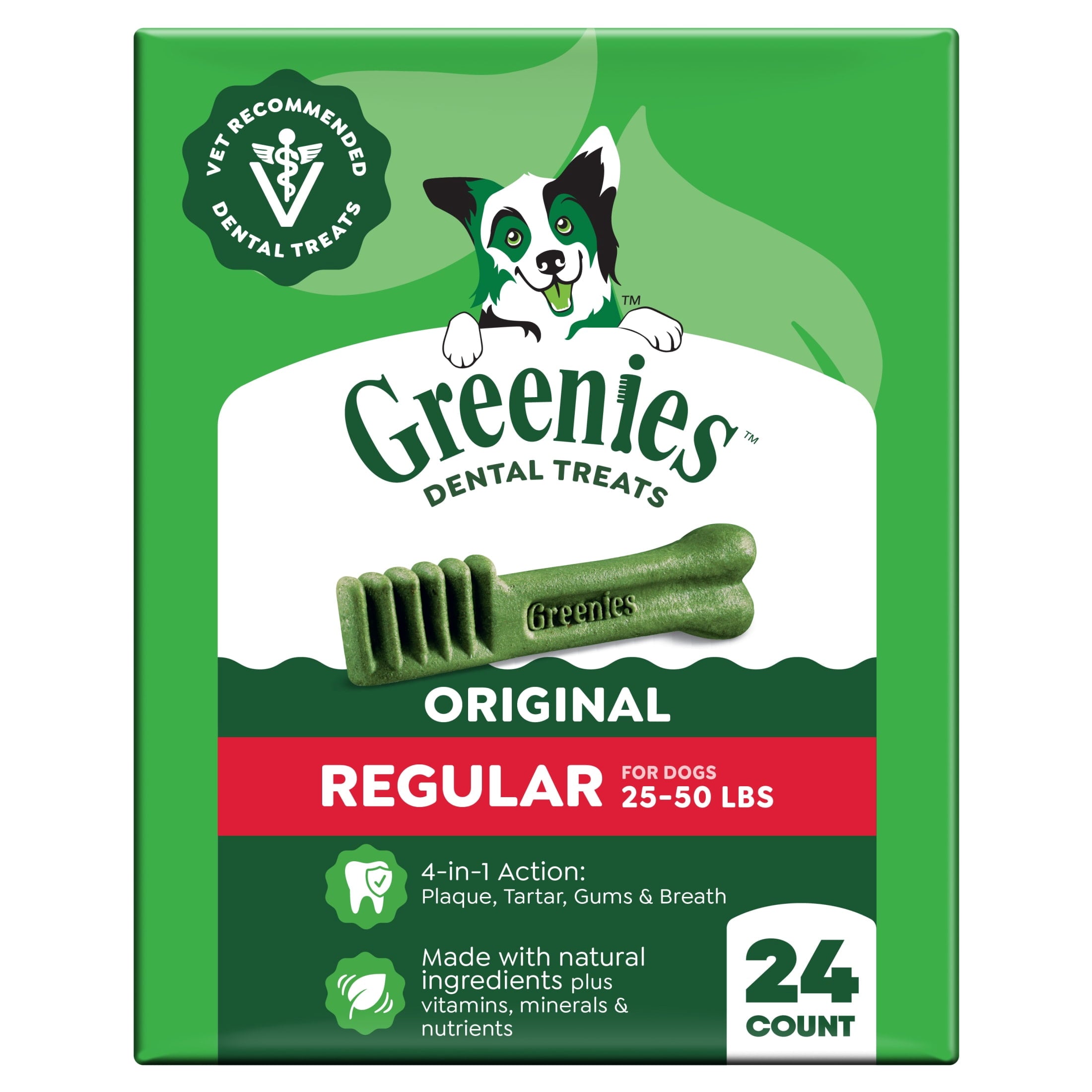 Greenies Original Flavor Adult Natural Dental Dog Treats Regular Size, 24 oz Pack (24 Count)