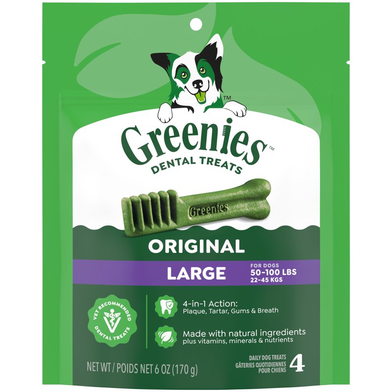 Greenies Original Flavor Adult Natural Dental Dog Treats Large Size, 6 oz Pack (4 Count)
