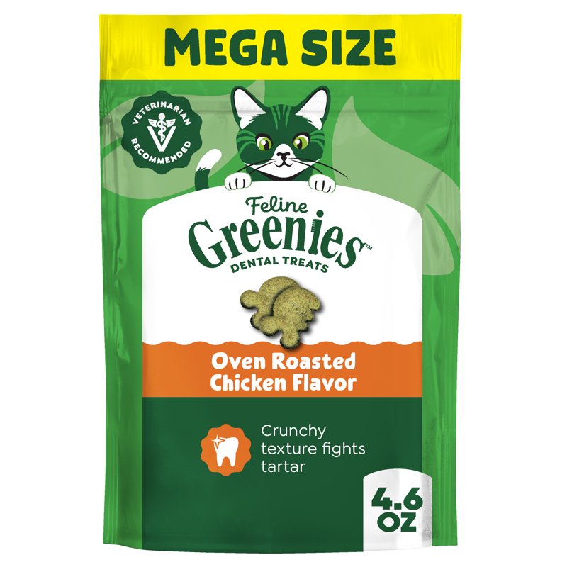 Greenies Feline Oven Roasted Chicken Flavor Adult Natural Dental Cat Treats, 4.6 Oz Pouch