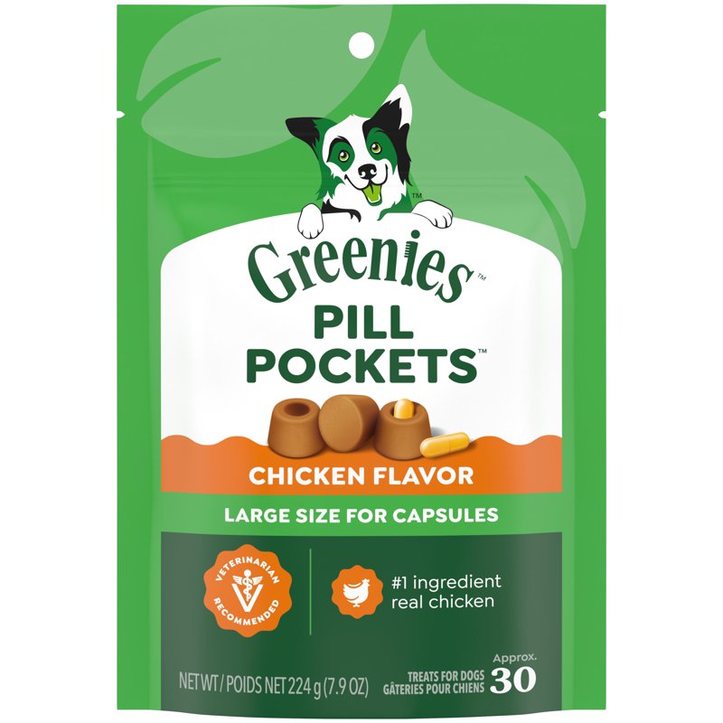 Greenies Pill Pockets for Dogs Chicken Flavor Large, Capsule Size Soft Dog Treats, 7.9 oz, (30 Pk)
