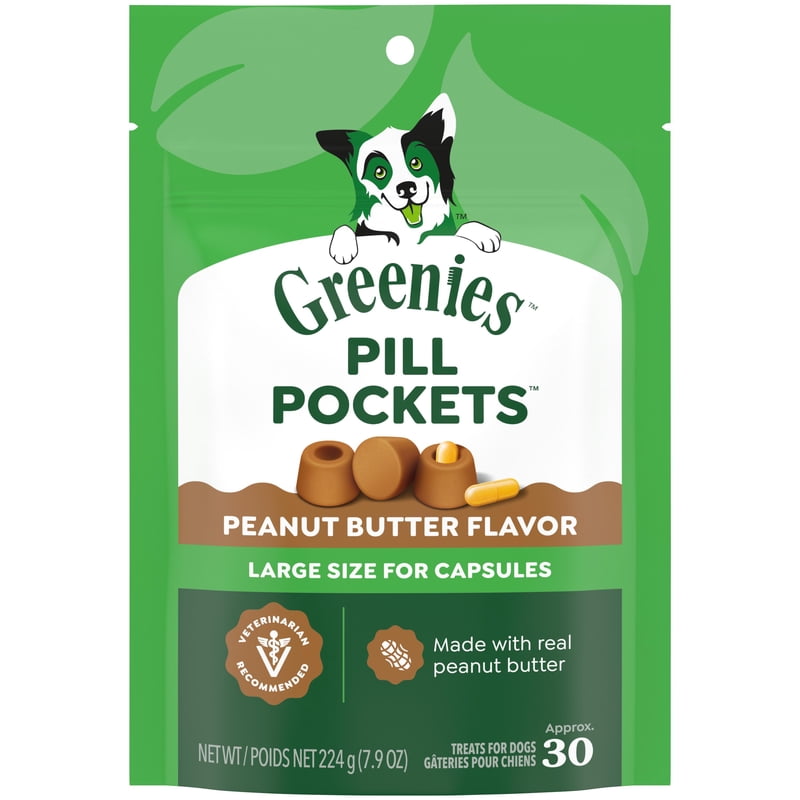 Greenies Pill Pockets for Dogs Peanut Butter Large, Capsule Size Soft Dog Treats, 7.9 oz, (30 Pk)