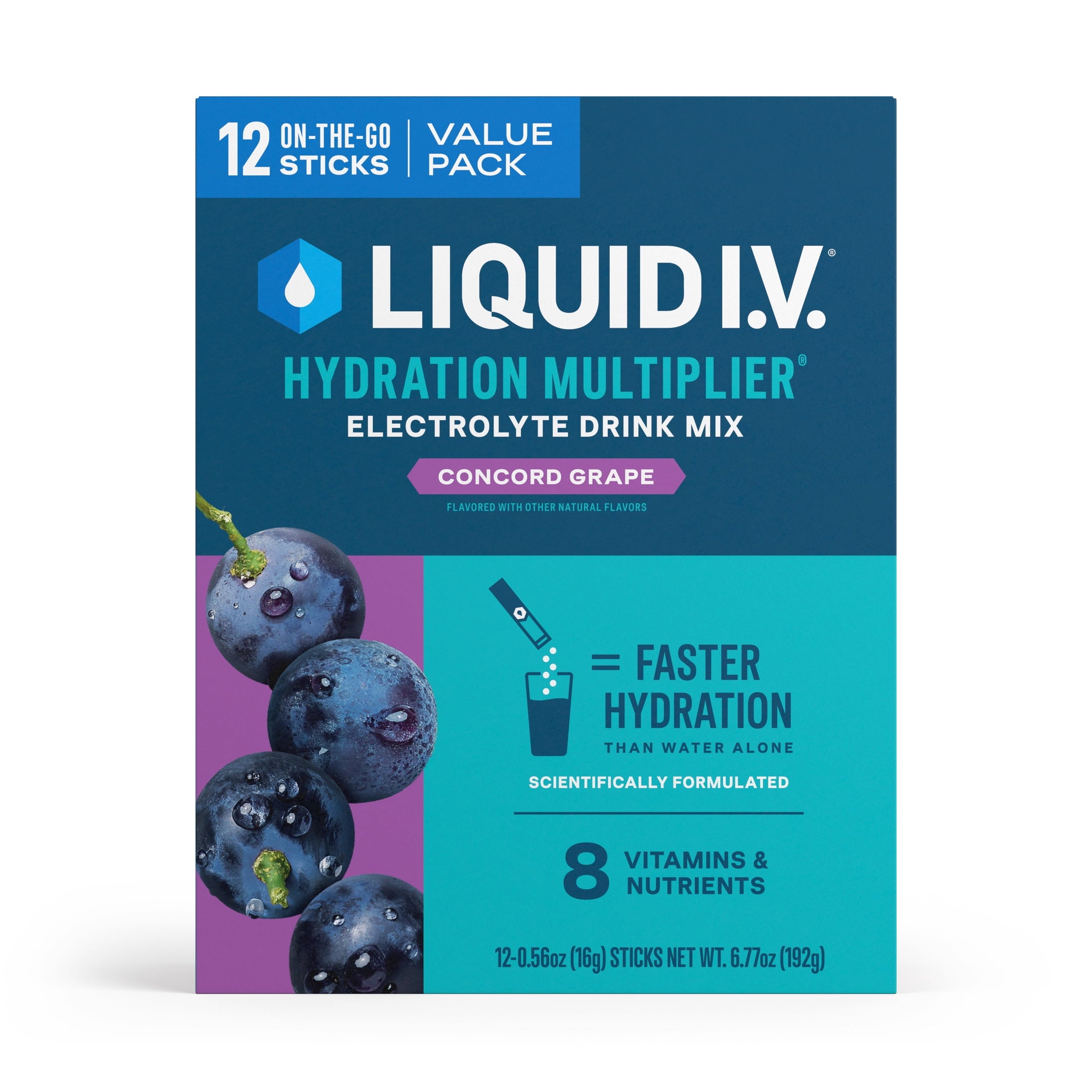 Liquid I.V. Concord Grape Hydration Multiplier Powdered Electrolyte Drink Mix, 12 Count Packets
