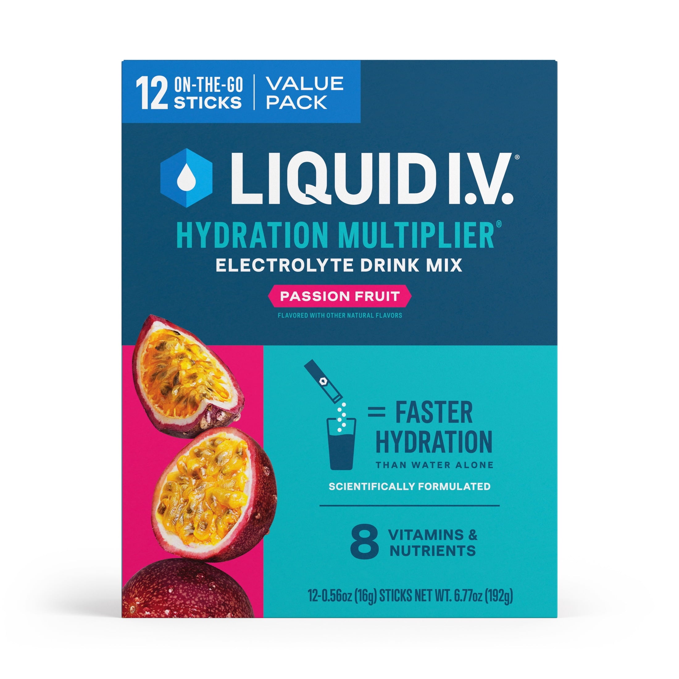 Liquid I.V. Passion Fruit Hydration Multiplier Powdered Electrolyte Drink Mix, 12 Count Packets