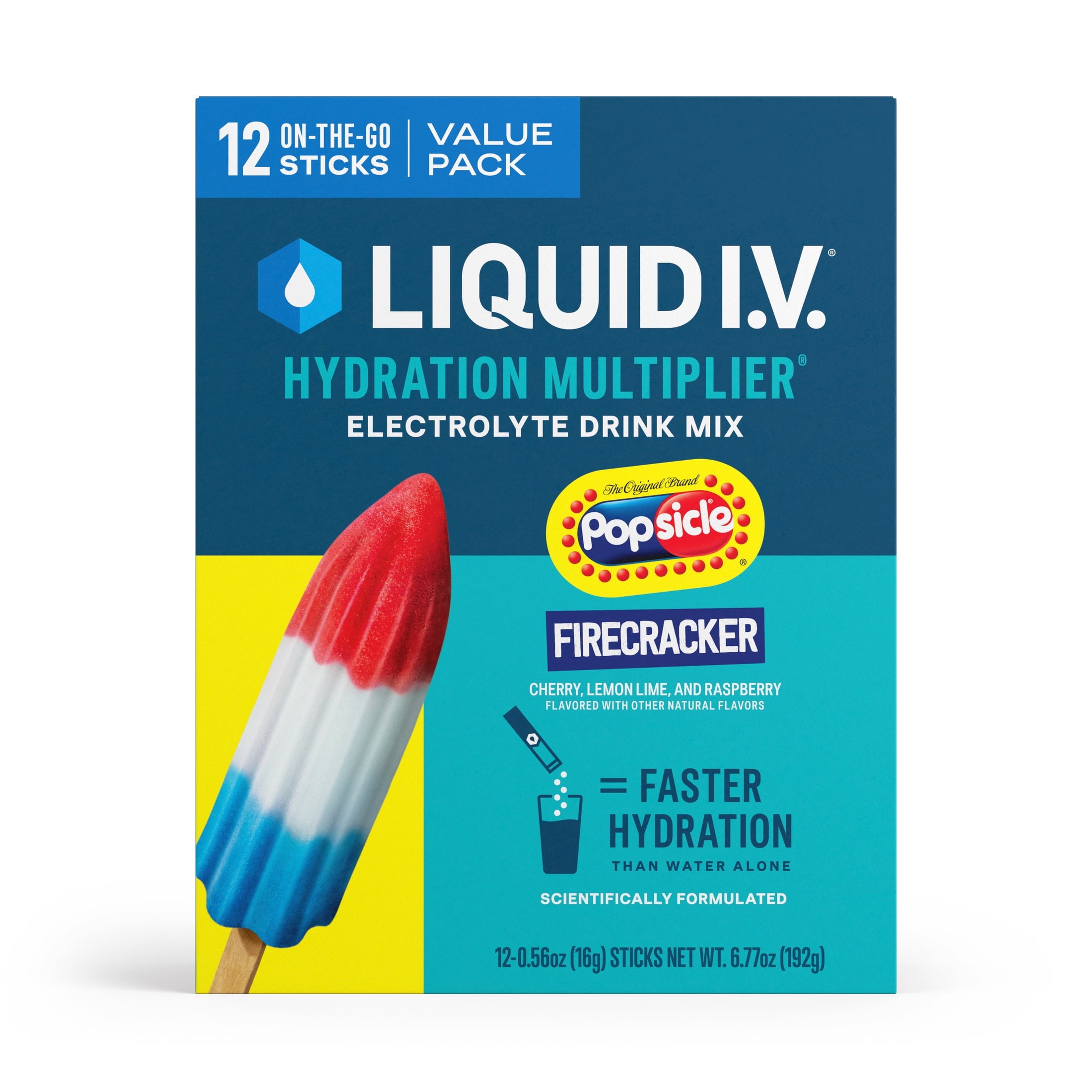 Liquid I.V. Popsicle Firecracker Hydration Multiplier Powdered Electrolyte Drink Mix, 12 Count Packets