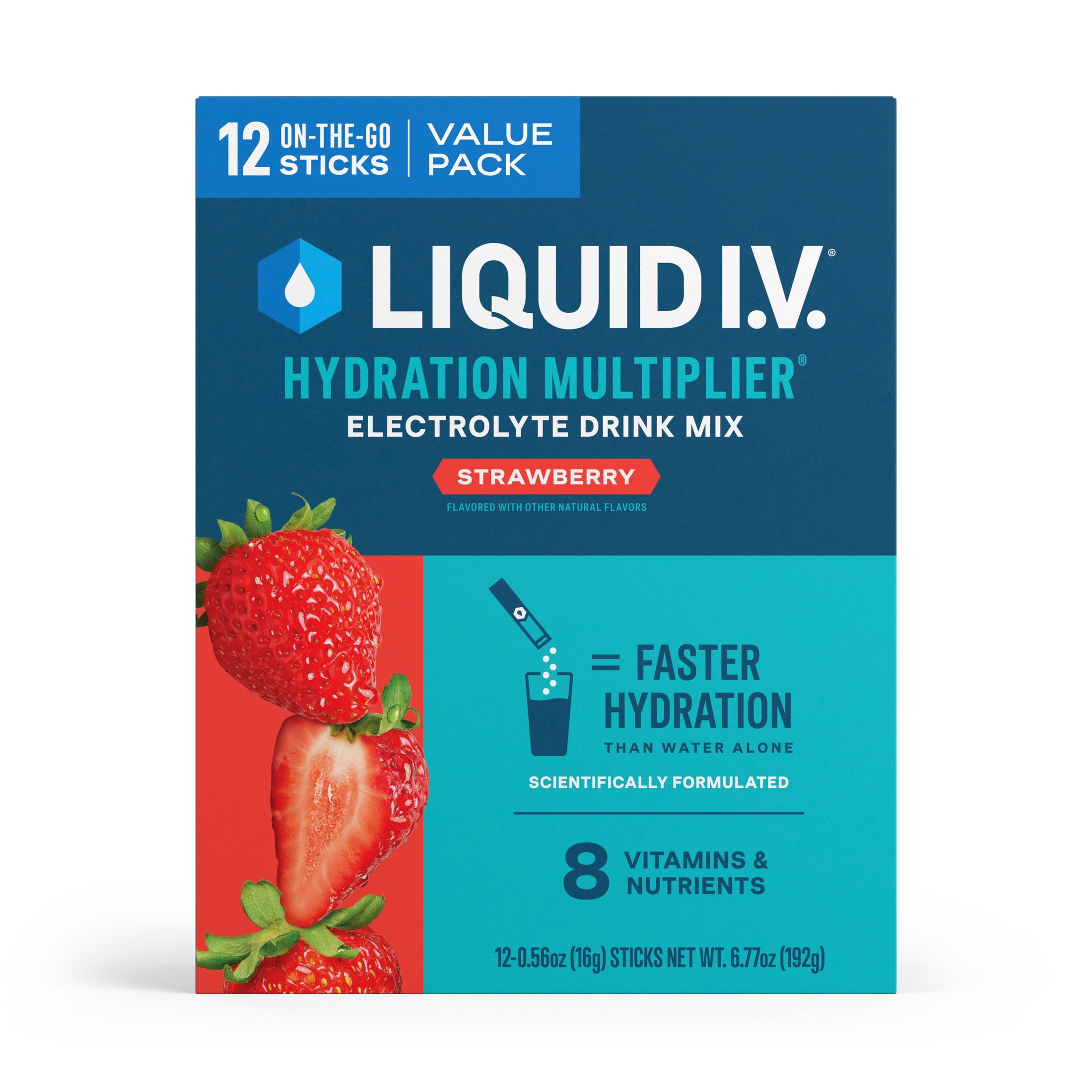 Liquid I.V. Strawberry Hydration Multiplier Powdered Electrolyte Drink Mix, 12 Count Packets