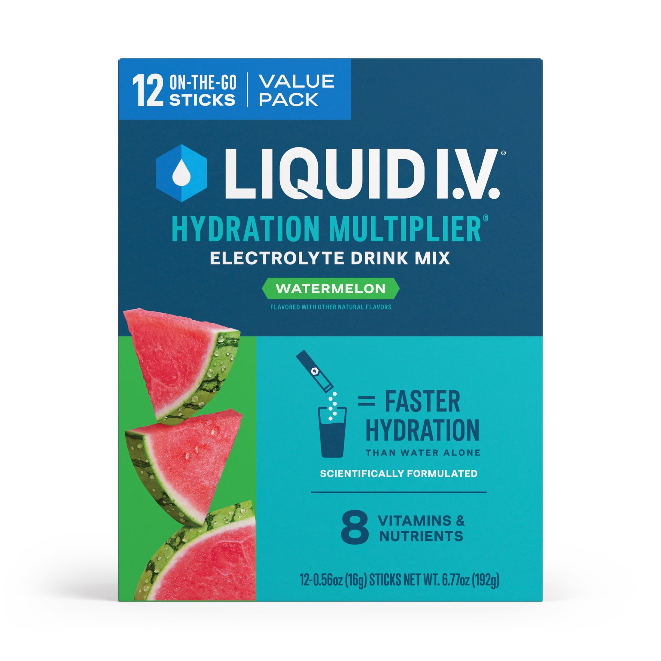 Liquid I.V. Watermelon Hydration Multiplier Powdered Electrolyte Drink Mix, 12 Count Packets