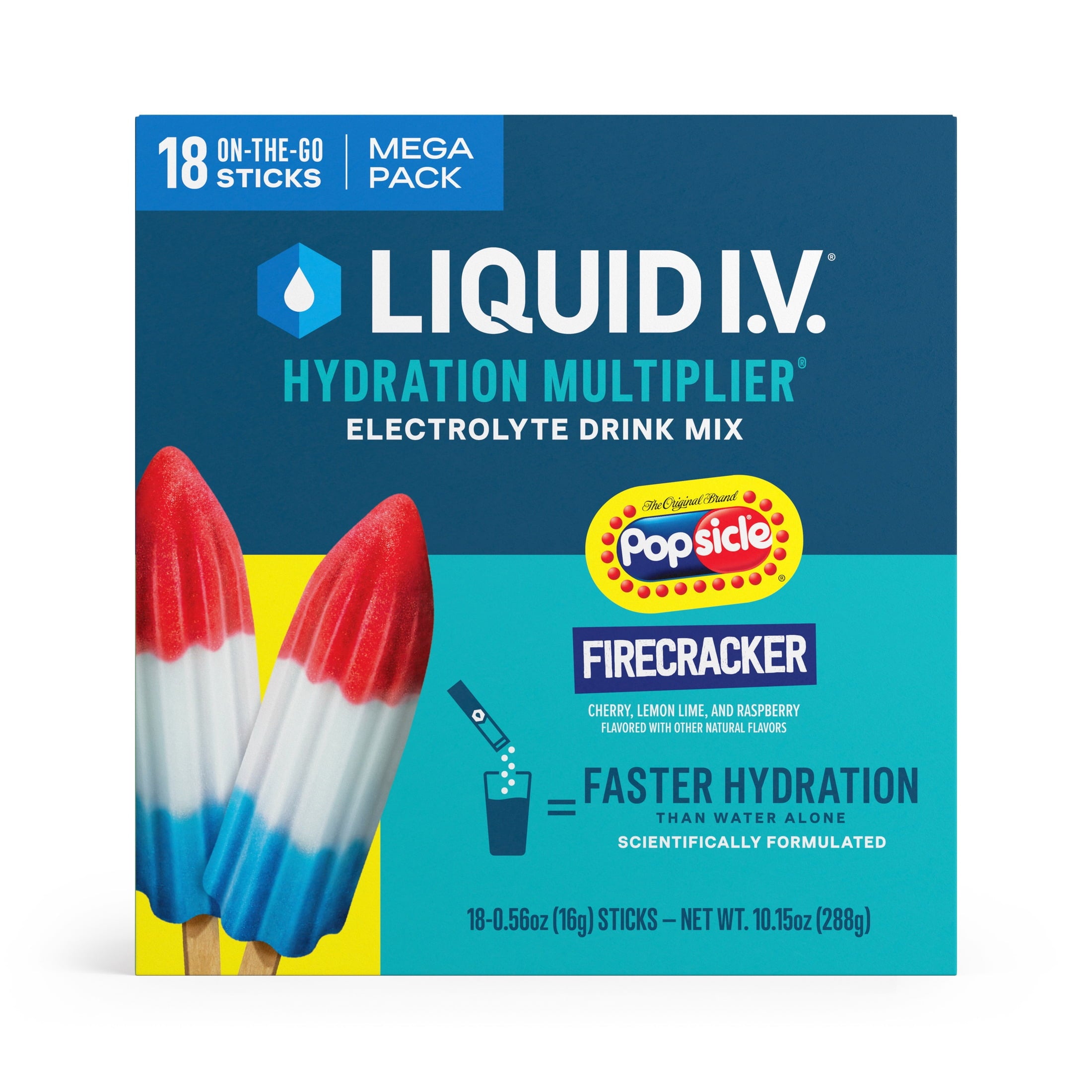 Liquid I.V. Popsicle Firecraccker Hydration Multiplier Powdered Electrolyte Drink Mix, 18 Count Packets