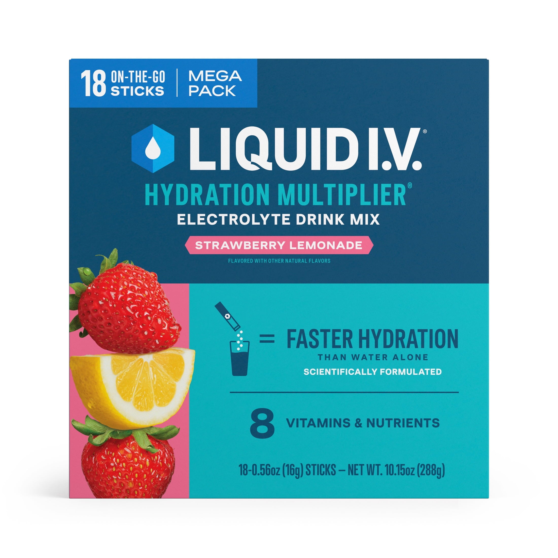 Liquid I.V. Strawberry Lemonade Hydration Multiplier Powdered Electrolyte Drink Mix, 18 Count Packets