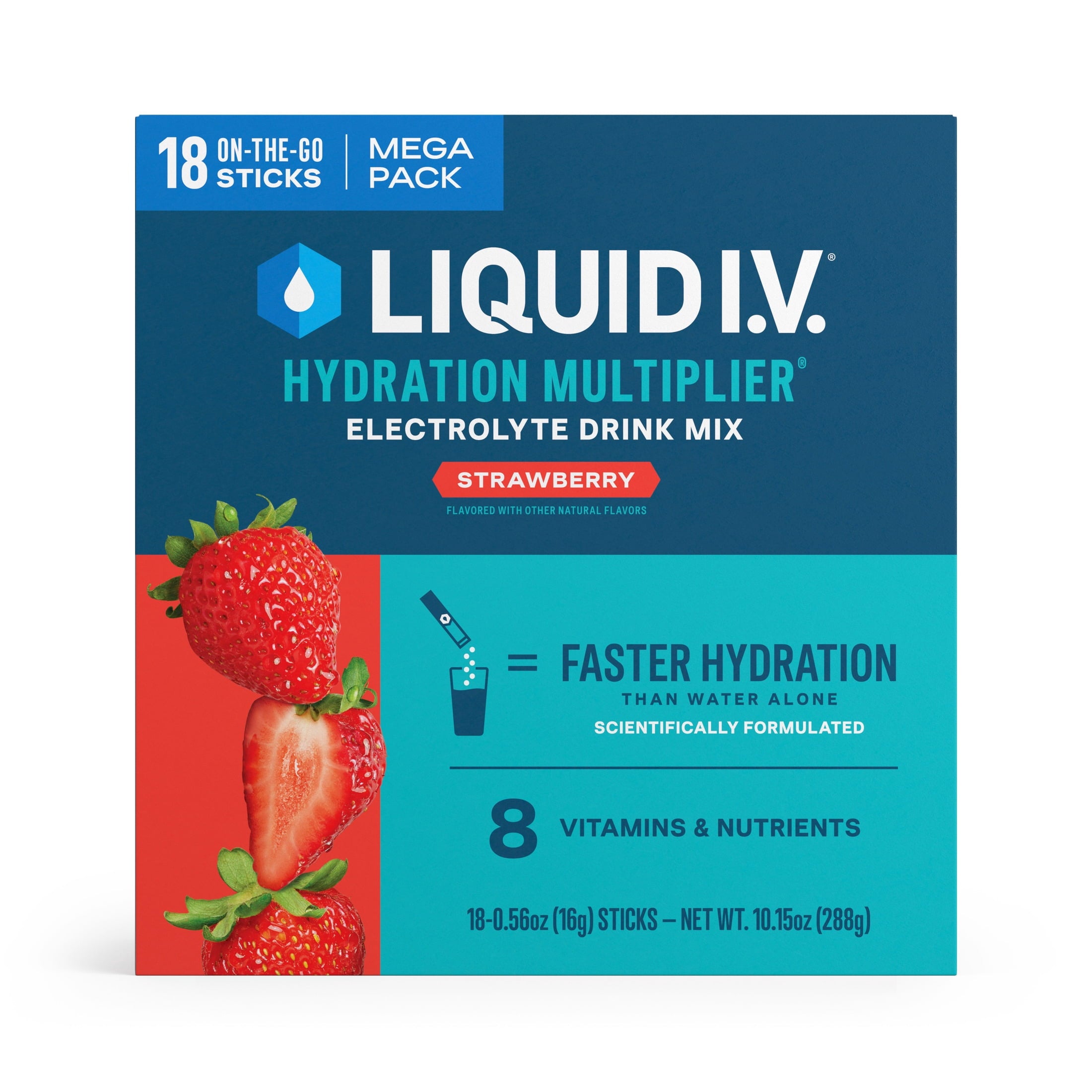 Liquid I.V. Strawberry Hydration Multiplier Powdered Electrolyte Drink Mix, 18 Count Packets