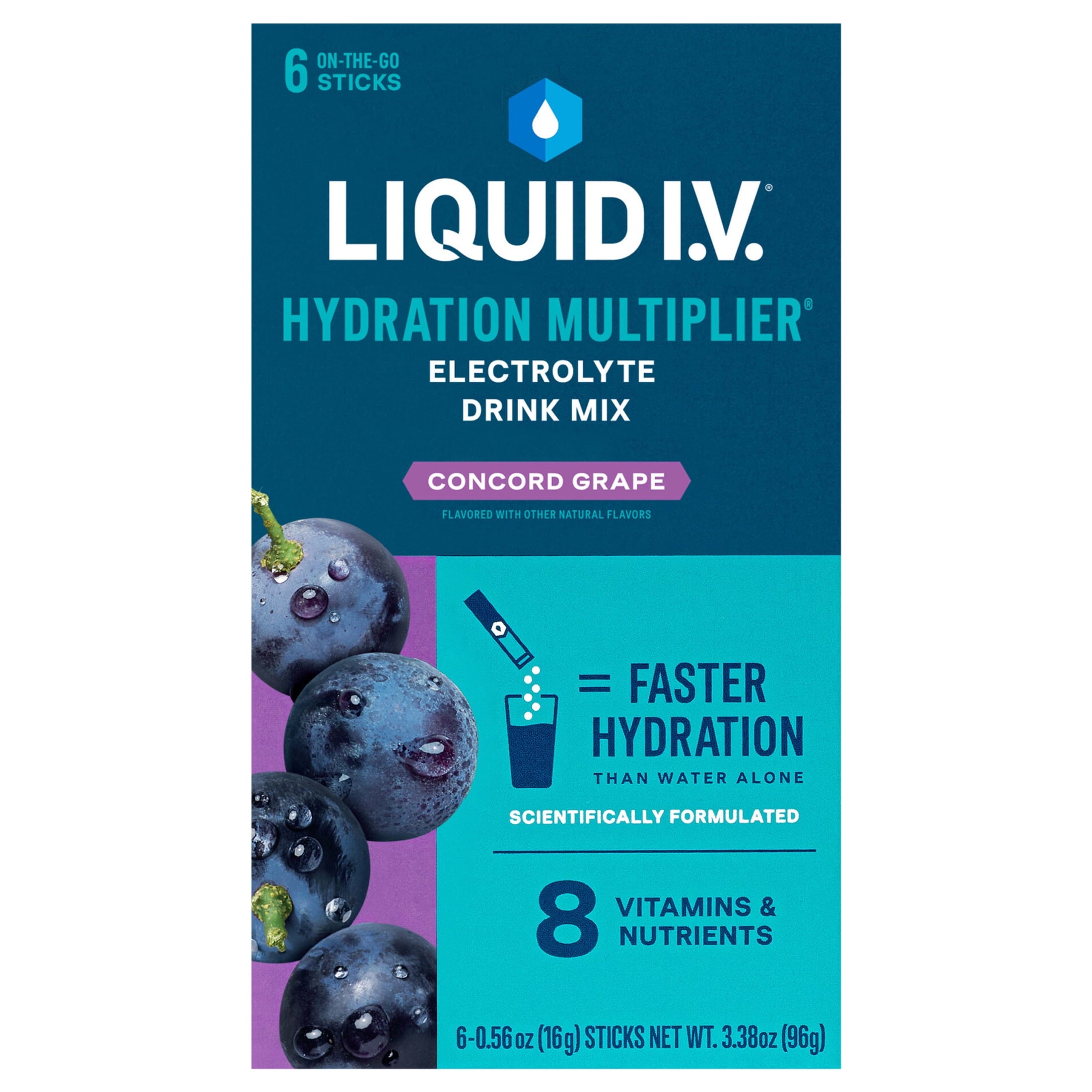 Liquid I.V. Concord Grape Hydration Multiplier Powdered Electrolyte Drink Mix, 6 Count Packets