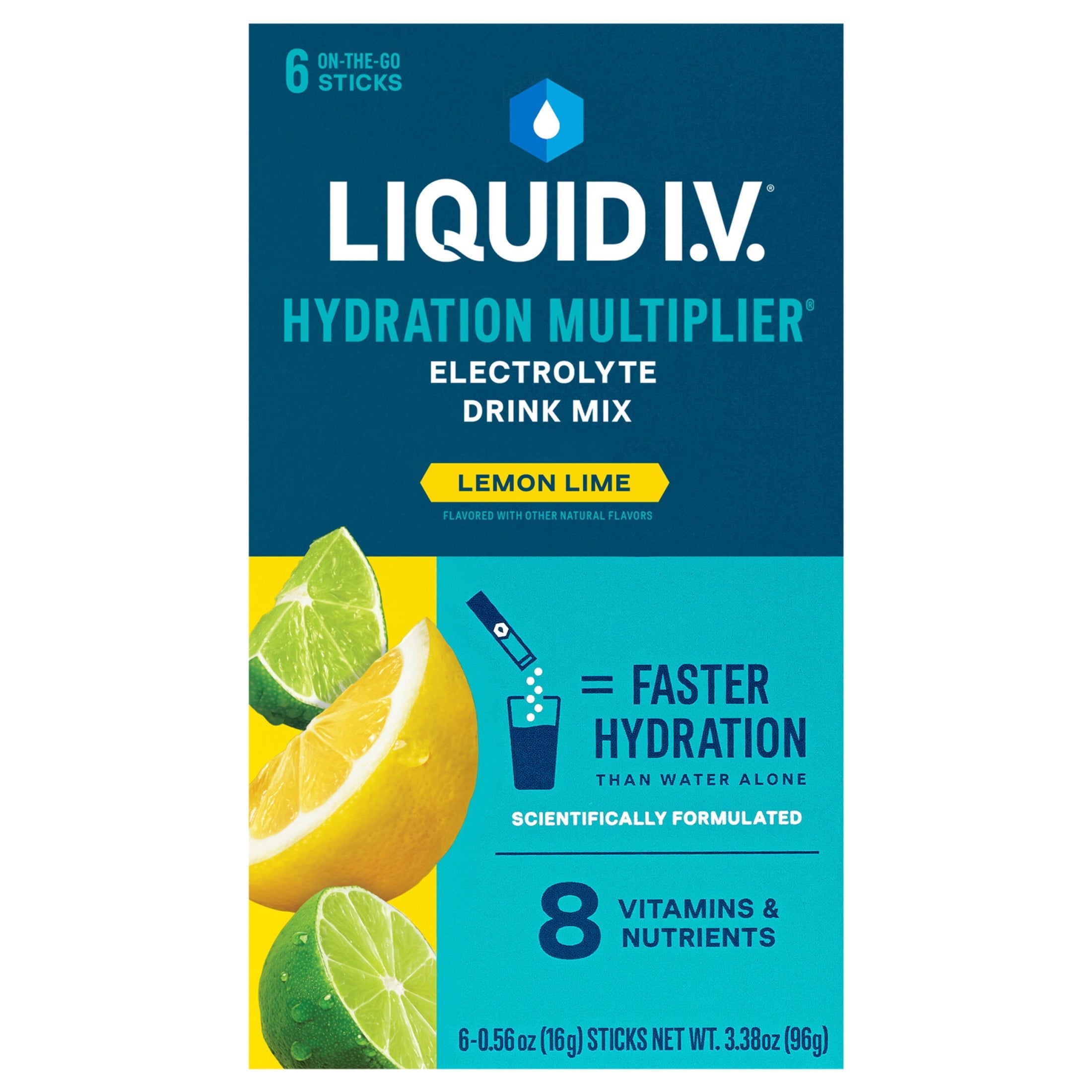 Liquid I.V. Lemon Lime Hydration Multiplier Powdered Electrolyte Drink Mix, 6 Count Packets