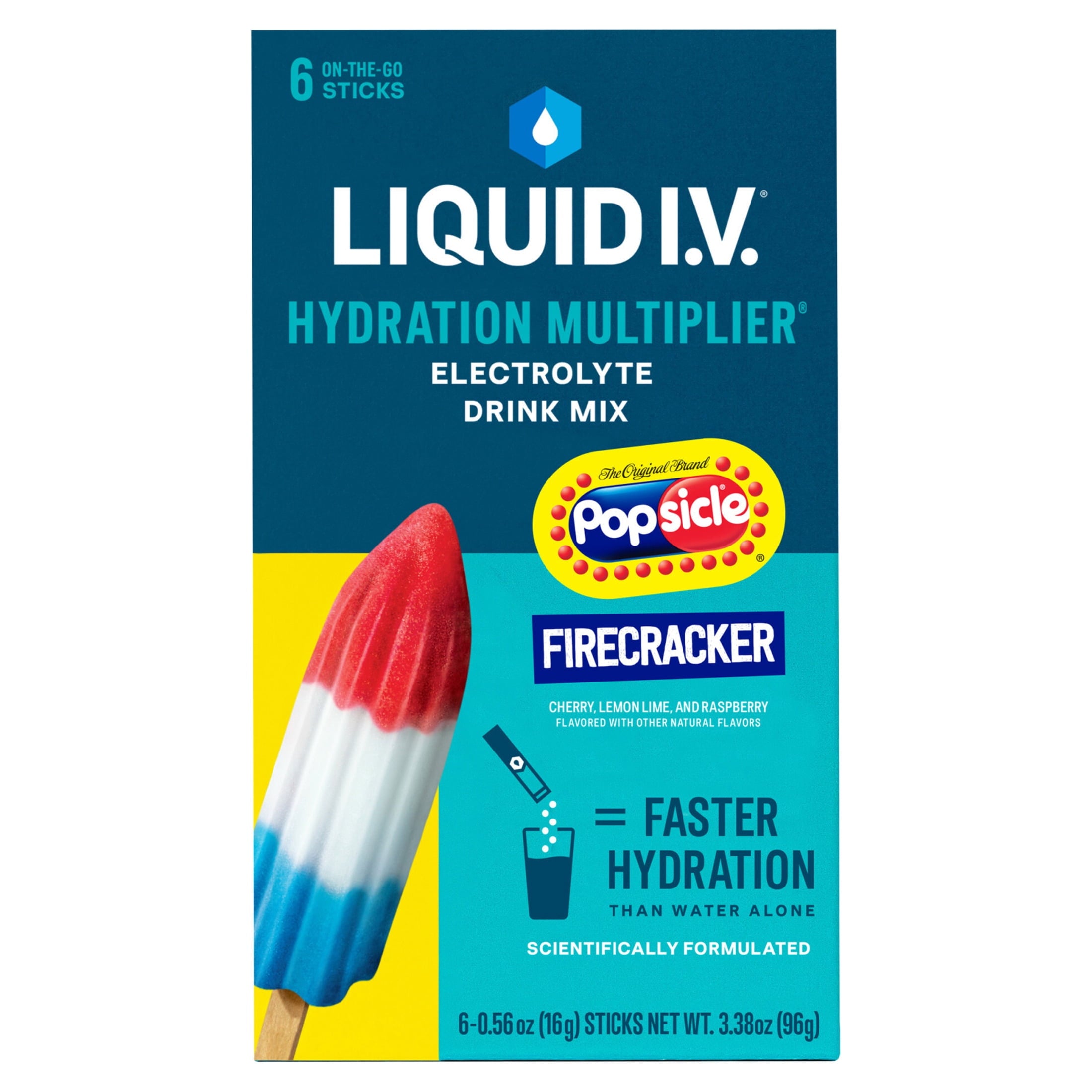 Liquid I.V. Popsicle Firecracker Hydration Multiplier Powdered Electrolyte Drink Mix, 6 Count Packets