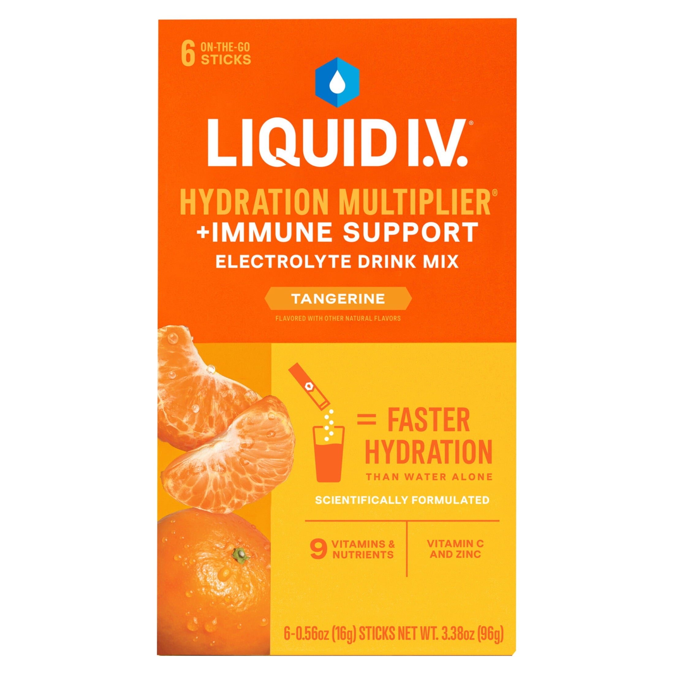Liquid I.V. Tangerine Hydration Multiplier +Immune Support Electrolyte Powder Drink Mix, 6 Count Packets