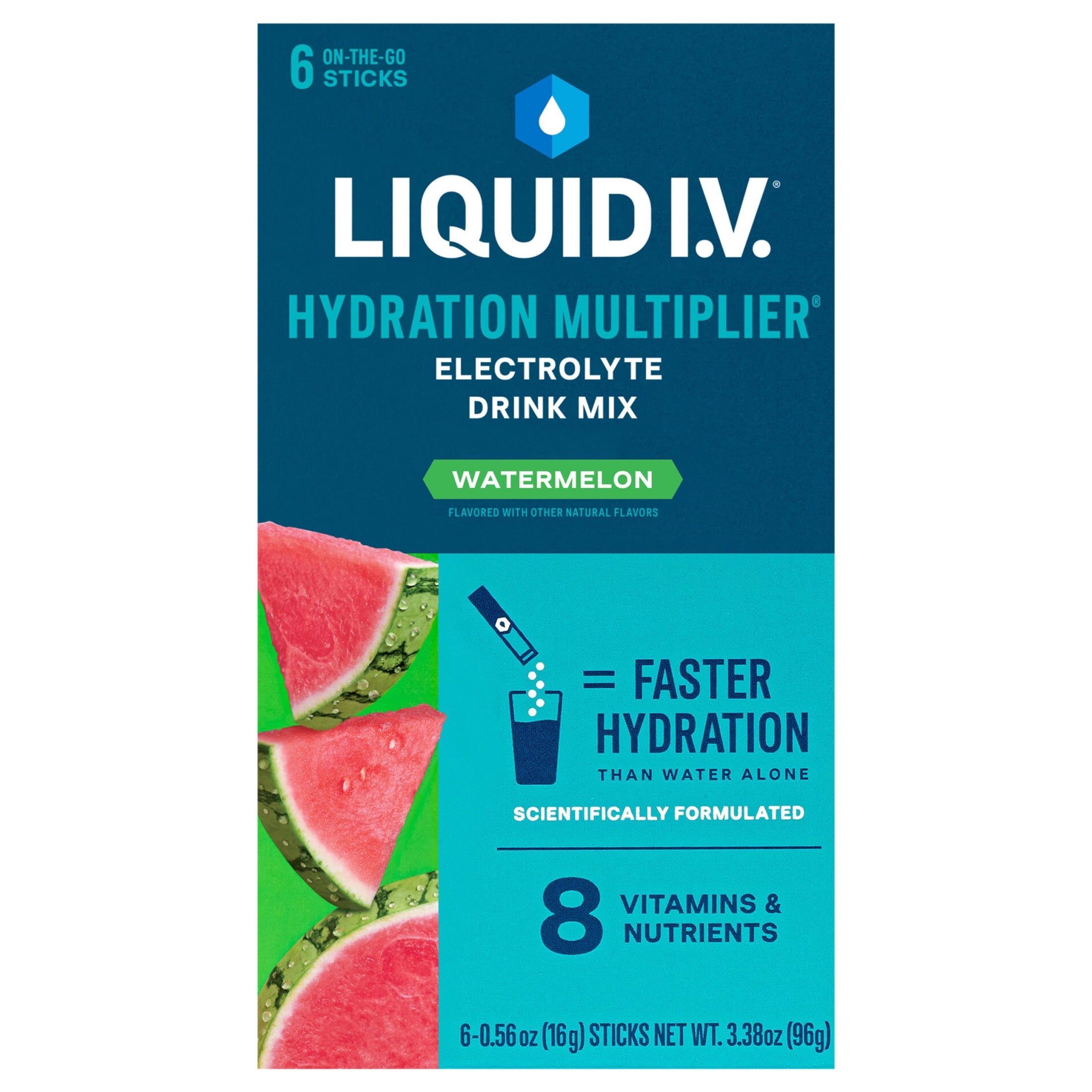 Liquid I.V. Watermelon Hydration Multiplier Powdered Electrolyte Drink Mix, 6 Count Packets