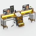 2 Person Desk with LED Lights & Charging Station – Long Desk for 2 with Storage Drawers, Monitor Riser, USB Ports & Outlets – Modern Study Table or Workstation for Home Office