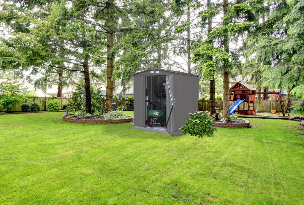 Arrow EZEE Galvanized Steel Storage Shed with Low Gable Roof, Charcoal, 6-ft x 5-ft