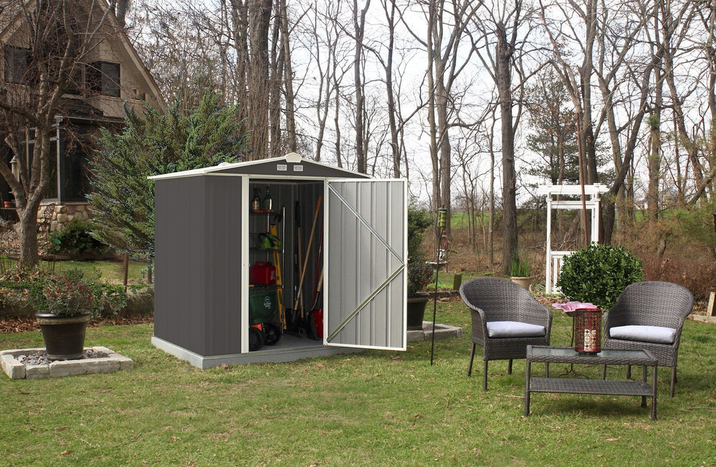Arrow EZEE Galvanized Steel Storage Shed with Low Gable Roof, Charcoal/Cream, 6-ft x 5-ft